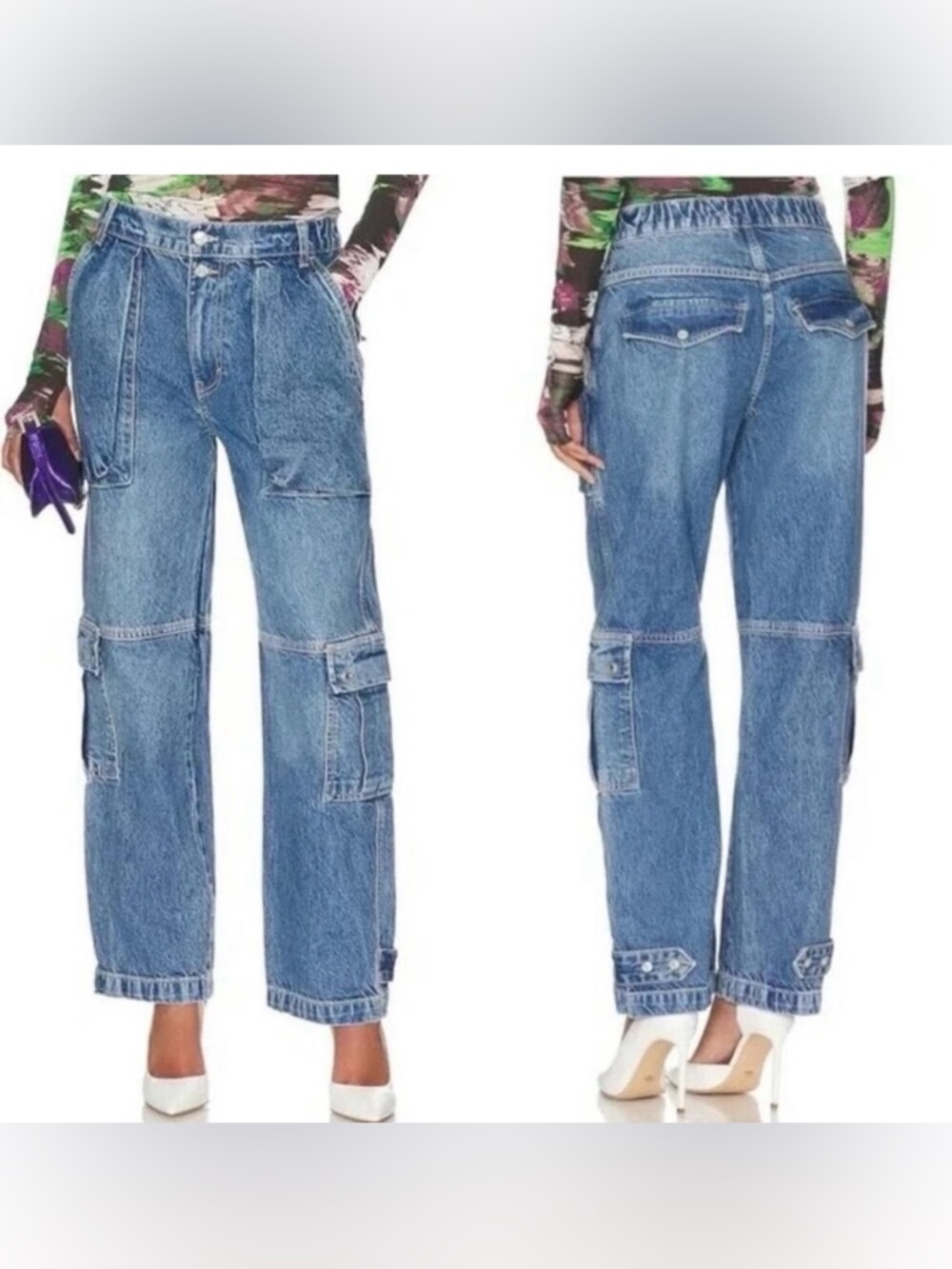 We The Free High-Rise Blue Cargo Jeans